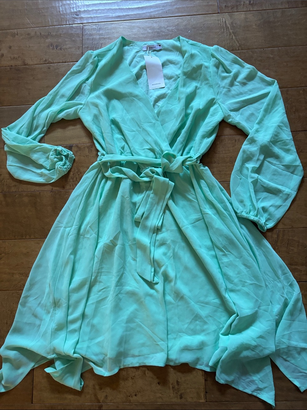 Reserved Light Mint Wrap Dress with Tie Waist Sz Small NWT